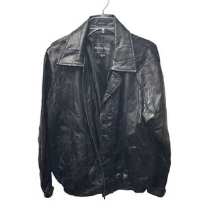 American Unique‎ Mens Black Patchwork Genuine Leather Bomber Jacket XL Full Zip